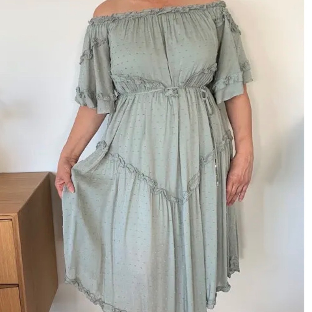 Blu Ivy Soft Green Off The Shoulder Dress